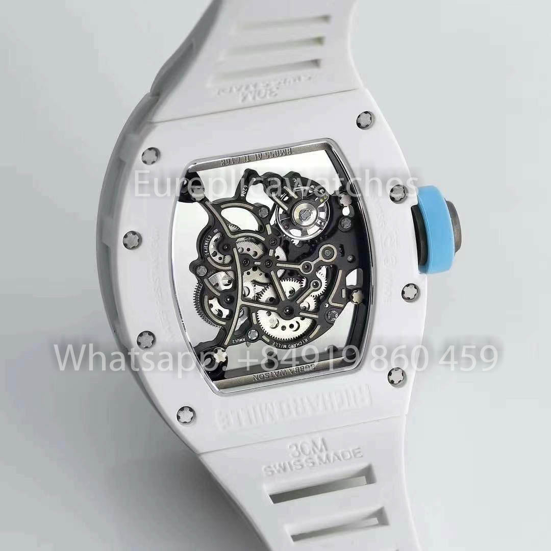 RICHARD MILLE RM055 Bianco ceramica Cassa 1:1 Best Clone APS Fabbrica quadrante blu Bianco cinturino