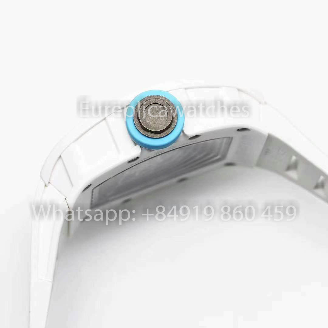 RICHARD MILLE RM055 Bianco ceramica Cassa 1:1 Best Clone APS Fabbrica quadrante blu Bianco cinturino