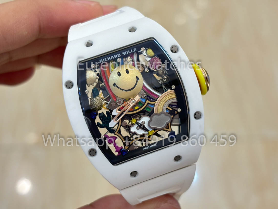 Richard Mille RM88 Smiley V2 Ceramic Case 1:1 Melhor Clone Branco Borracha Cinturino