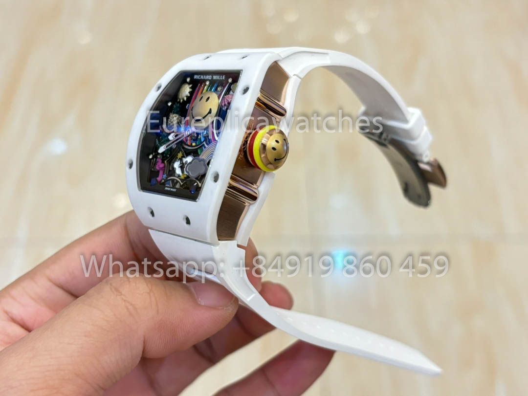 Richard Mille RM88 Smiley V2 Ceramic Case 1:1 Melhor Clone Branco Borracha Cinturino