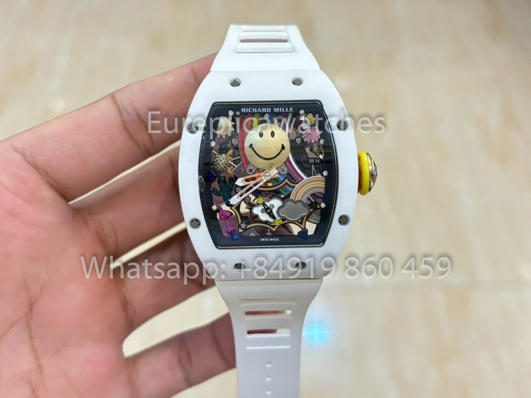 Richard Mille RM88 Smiley V2 Ceramic Case 1:1 Melhor Clone Branco Borracha Cinturino