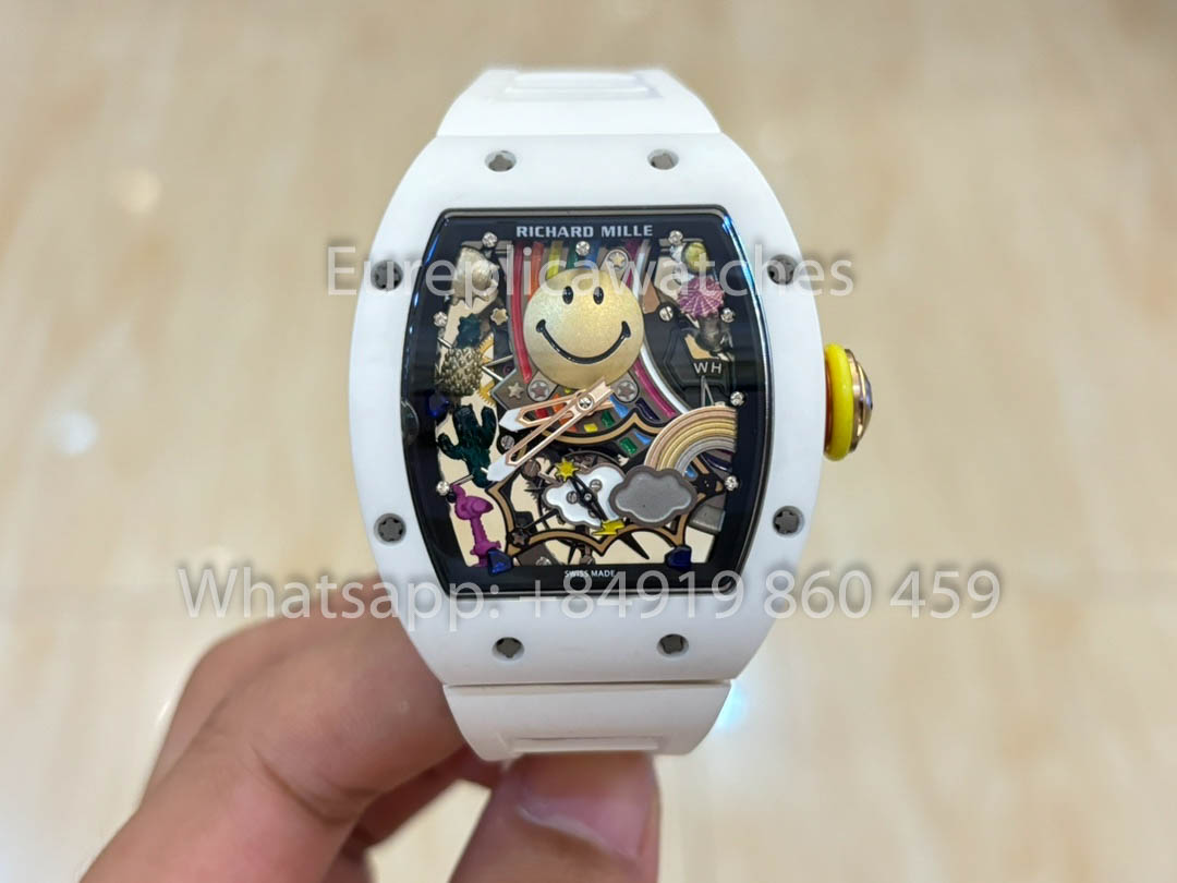 Richard Mille RM88 Smiley V2 Ceramic Case 1:1 Melhor Clone Branco Borracha Cinturino