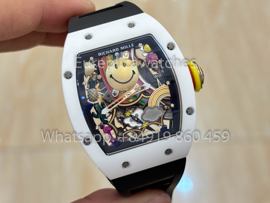 Richard Mille RM88 Smiley V2 Ceramic Case 1:1 Melhor Clone Preto Borracha Cinturino