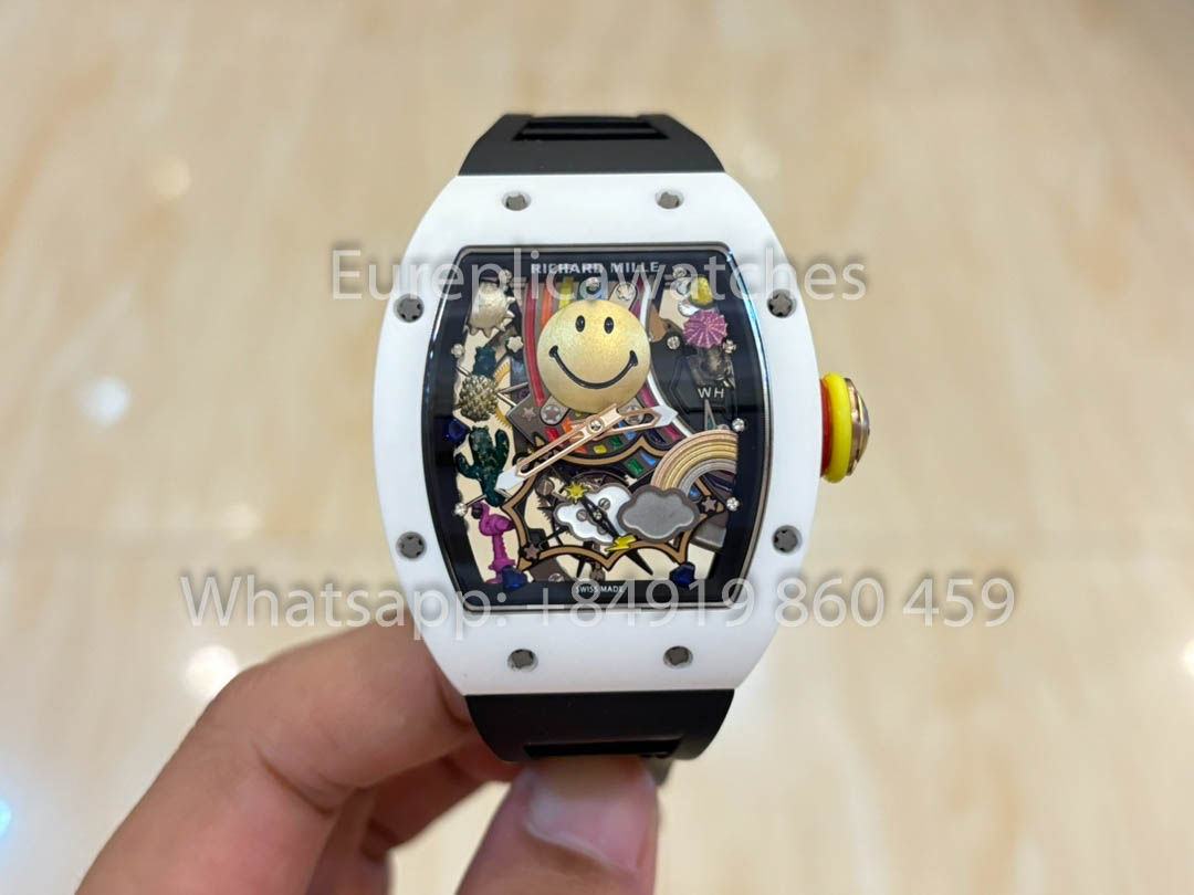 Richard Mille RM88 Smiley V2 Ceramic Case 1:1 Melhor Clone Preto Borracha Cinturino