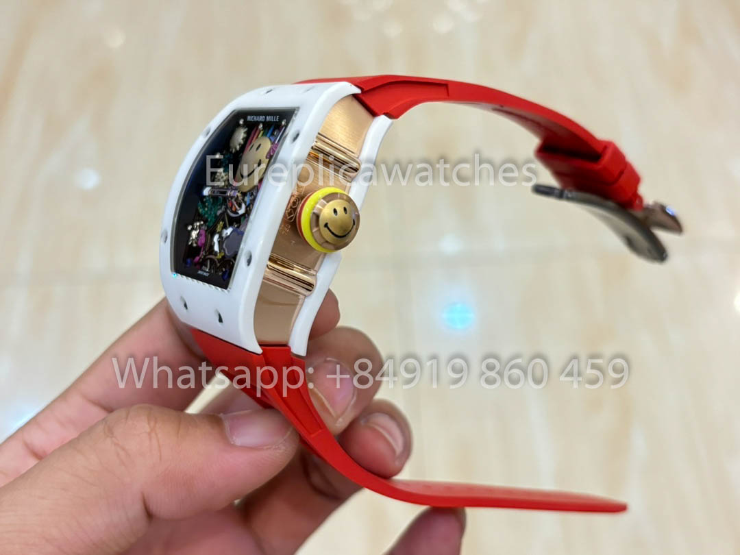 Richard Mille RM88 Smiley V2 Caixa de Cerâmica 1:1 Melhor Clone Vermelho Borracha Cinturino