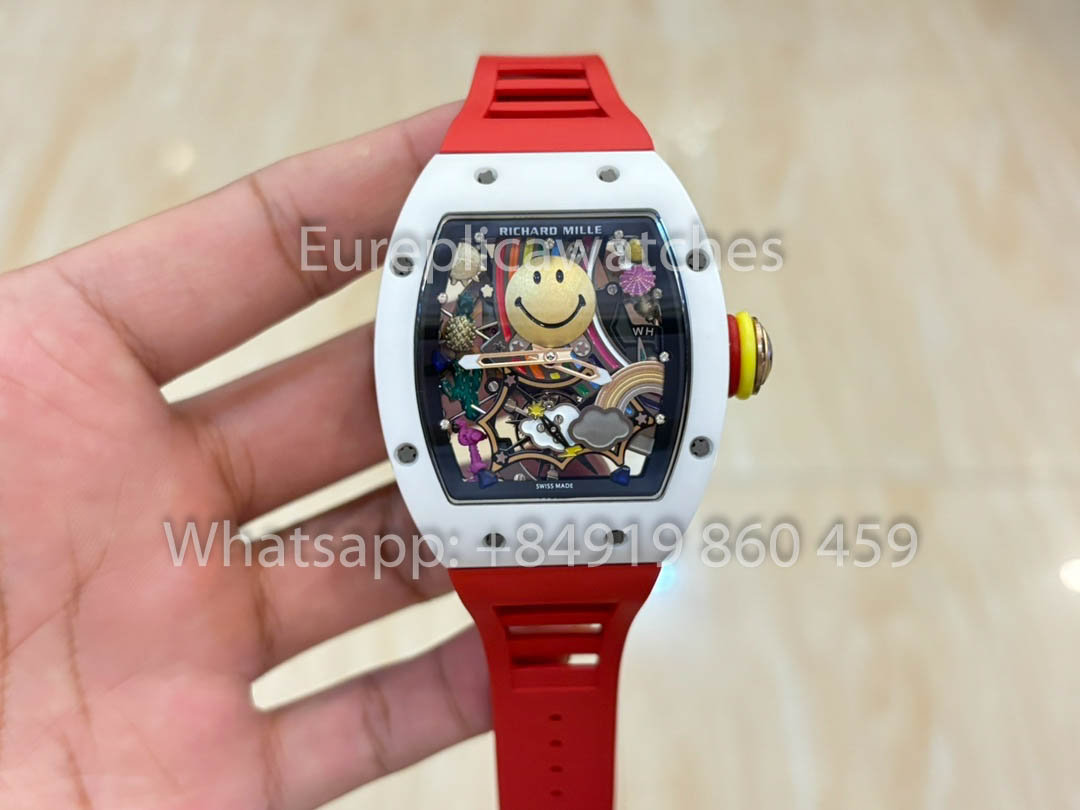 Richard Mille RM88 Smiley V2 Caixa de Cerâmica 1:1 Melhor Clone Vermelho Borracha Cinturino