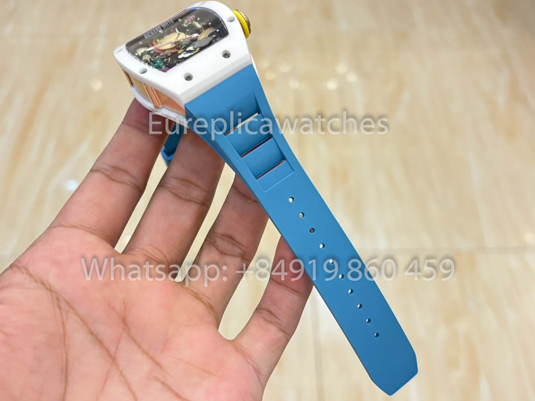 Richard Mille RM88 Smiley V2 Caixa de Cerâmica 1:1 Melhor Clone Azul Borracha Cinturino