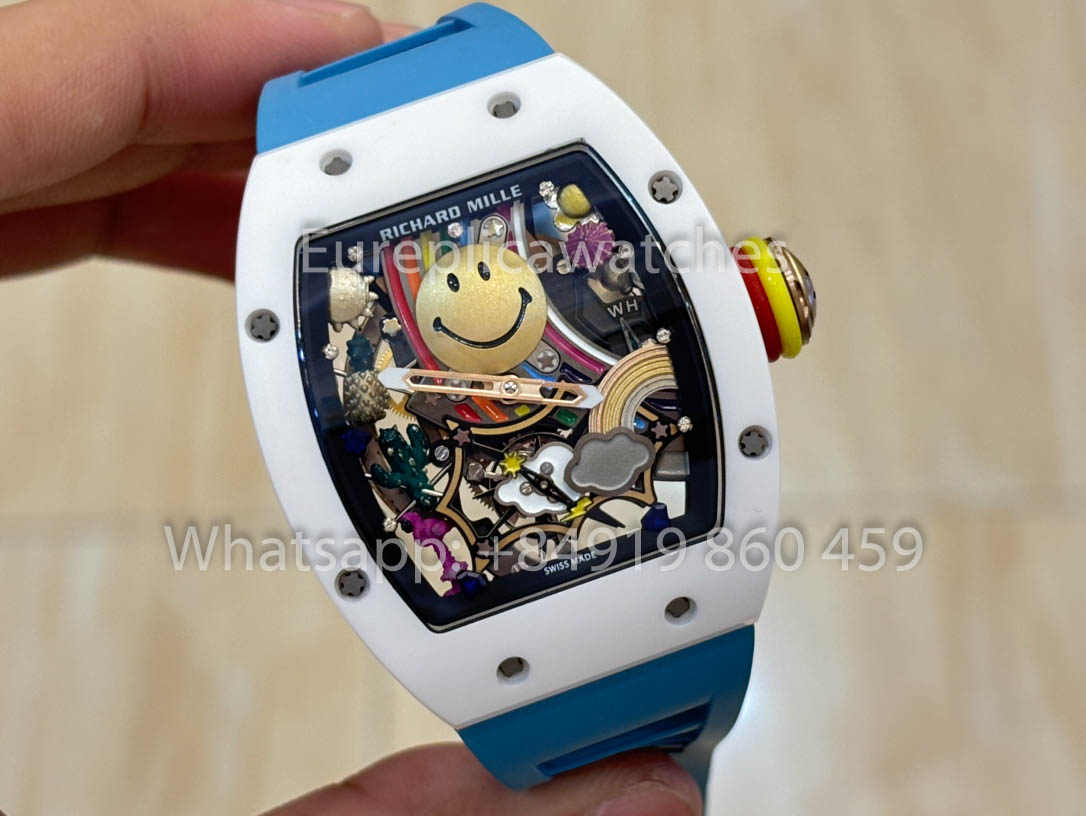 Richard Mille RM88 Smiley V2 Caixa de Cerâmica 1:1 Melhor Clone Azul Borracha Cinturino