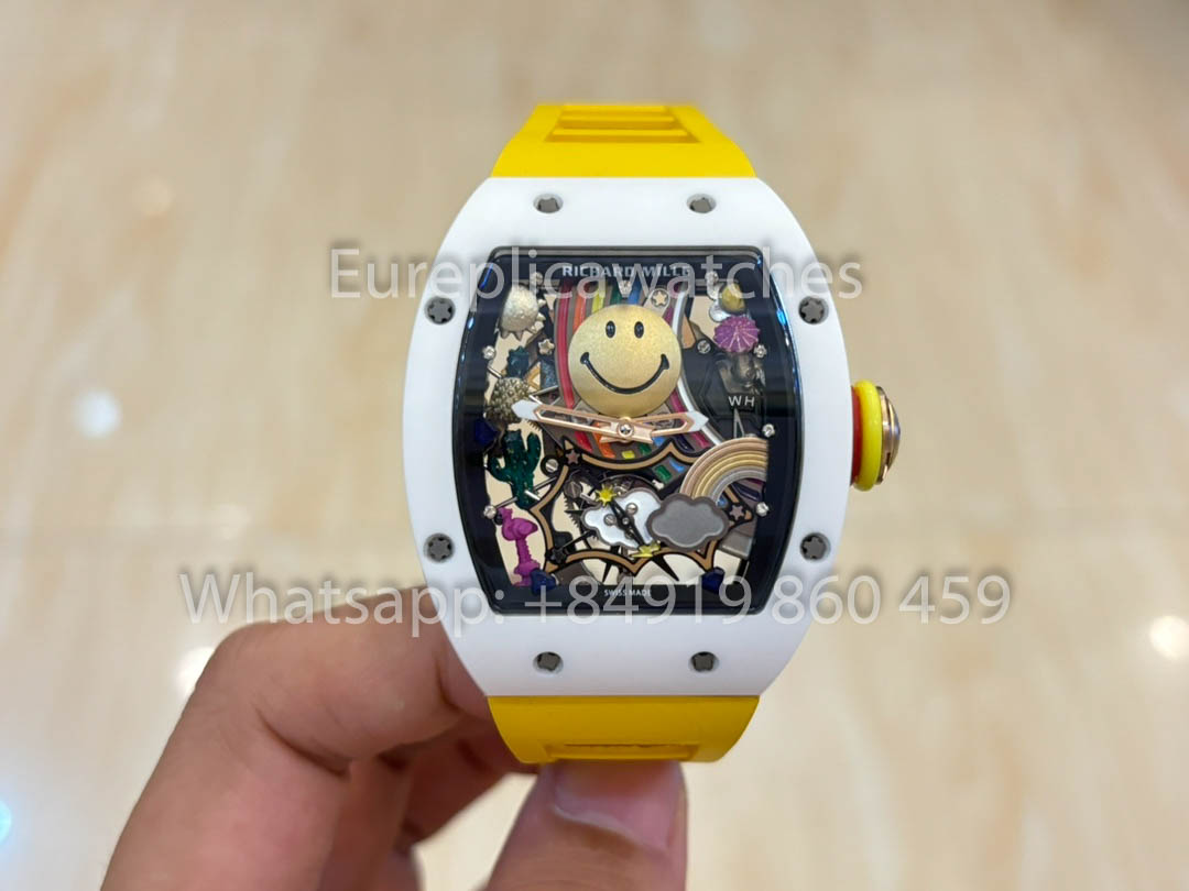 Richard Mille RM88 Smiley V2 Caixa de Cerâmica 1:1 Melhor Clone Amarelo Borracha Cinturino