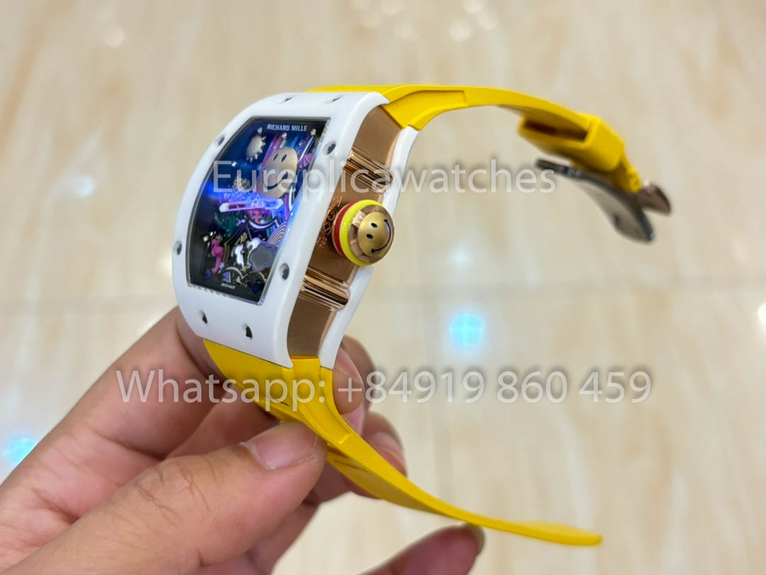 Richard Mille RM88 Smiley V2 Caixa de Cerâmica 1:1 Melhor Clone Amarelo Borracha Cinturino