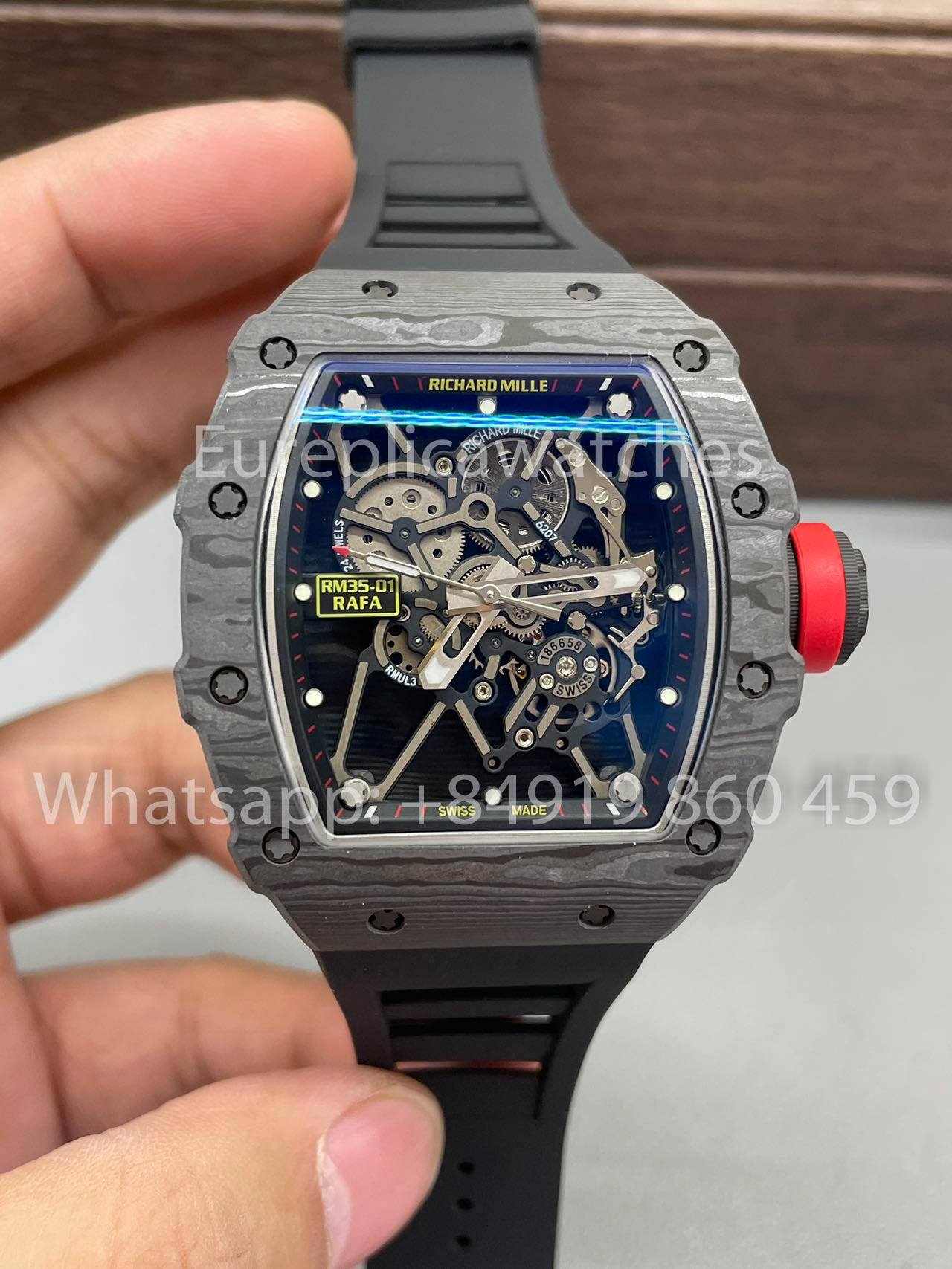 Richard Mille RM35-01 NTPT Carbonio Cassa 1:1 Best Clone BBR Fabbrica V2 Nero Gomma cinturino