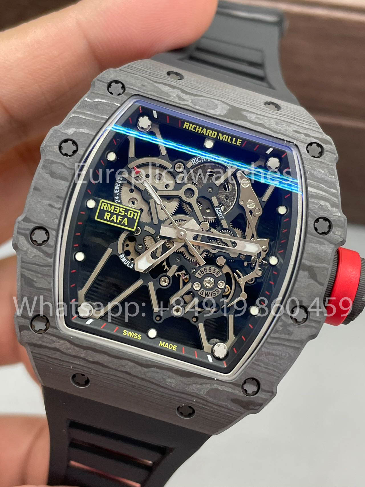 Richard Mille RM35-01 NTPT Carbonio Cassa 1:1 Best Clone BBR Fabbrica V2 Nero Gomma cinturino
