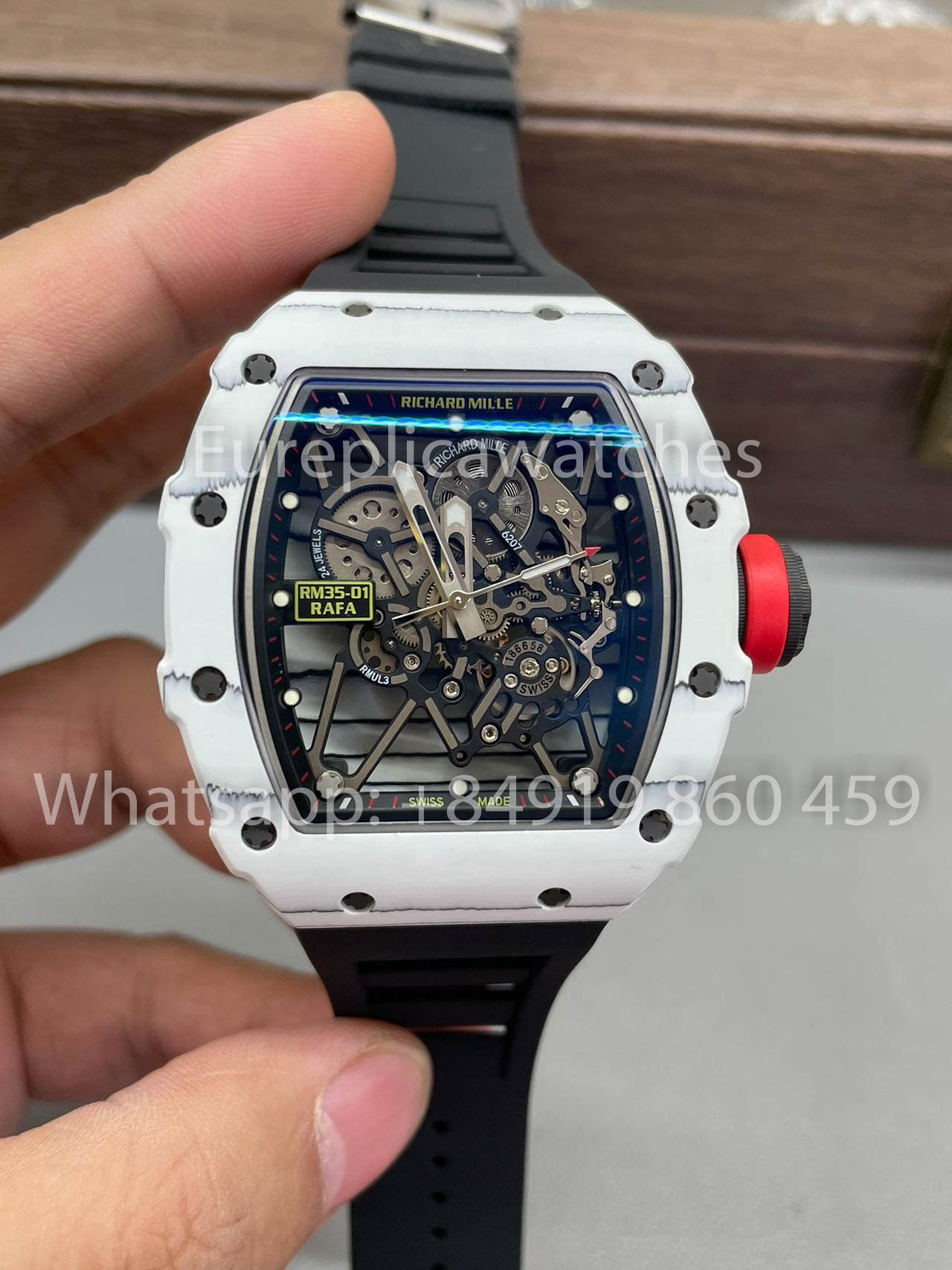 Richard Mille RM35-01 Bianco Carbonio Cassa 1:1 Mejor clon BBR Fabbrica V2 Nero Gomma cinturino