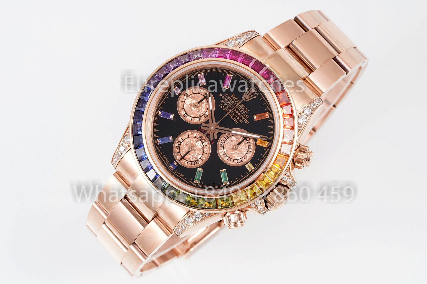 Rolex Daytona Rainbow Baguettes Rosa Oro quadrante nero 40mm 116595RBOW 1:1 Best Clone SSEF Fabbrica