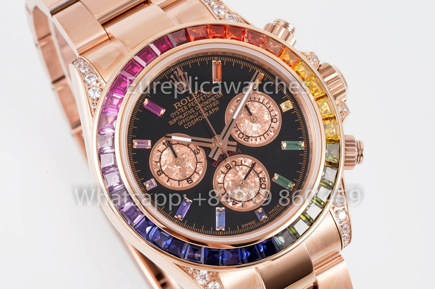 Rolex Daytona Rainbow Baguettes Rosa Oro quadrante nero 40mm 116595RBOW 1:1 Best Clone SSEF Fabbrica