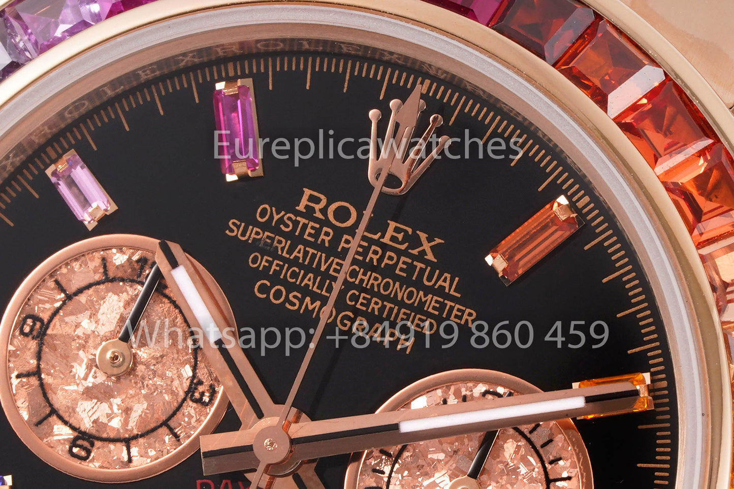 Rolex Daytona Rainbow Baguettes Rosa Oro quadrante nero 40mm 116595RBOW 1:1 Best Clone SSEF Fabbrica