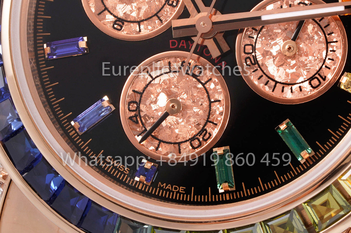 Rolex Daytona Rainbow Baguettes Rosa Oro quadrante nero 40mm 116595RBOW 1:1 Best Clone SSEF Fabbrica
