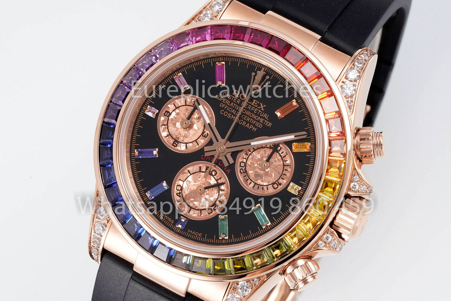 Rolex Daytona Rainbow Baguettes Rosa Oro quadrante nero 40mm 116595RBOW 1:1 Best Clone EF Fabbrica