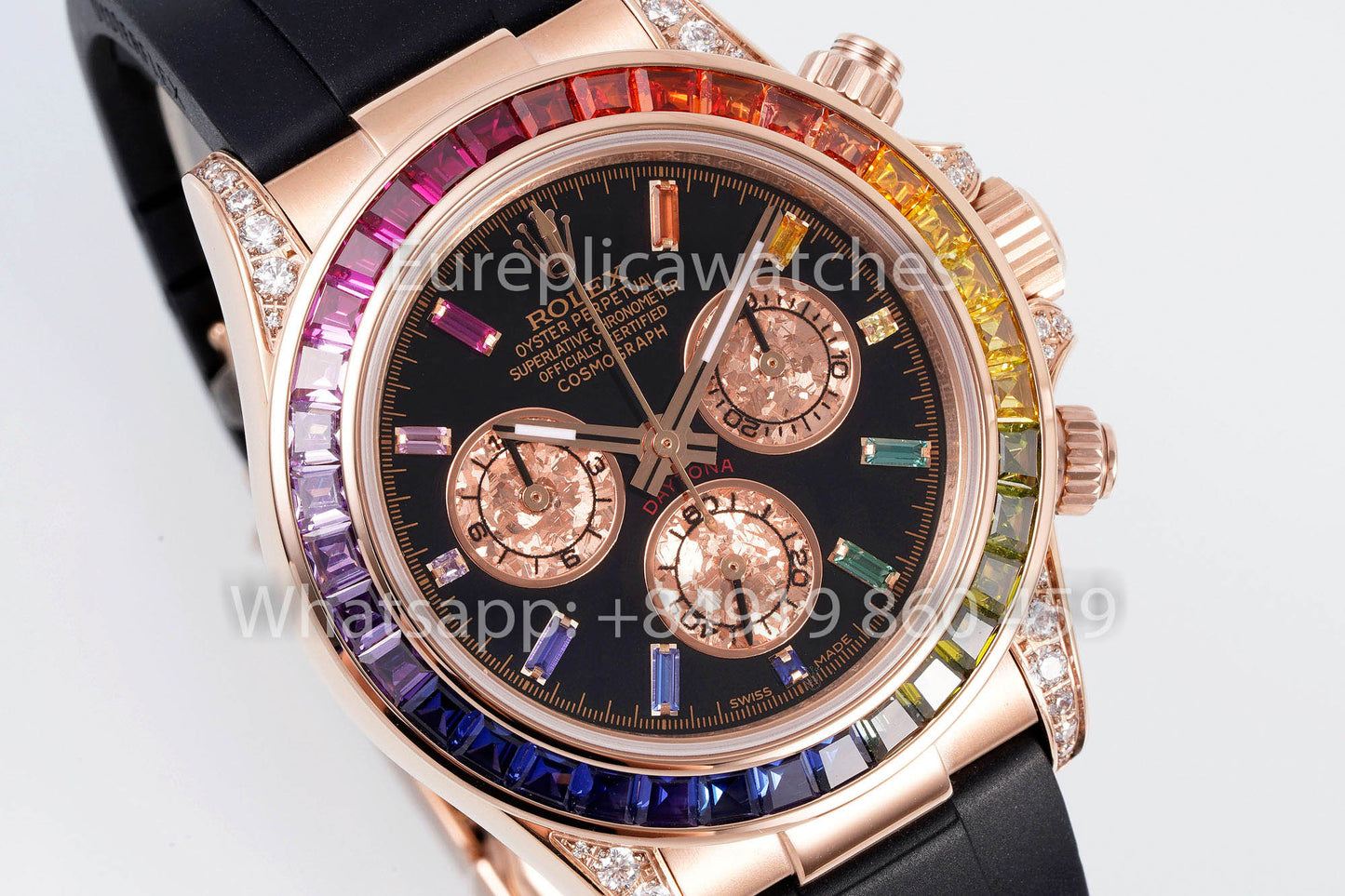 Rolex Daytona Rainbow Baguettes Rosa Oro quadrante nero 40mm 116595RBOW 1:1 Best Clone EF Fabbrica