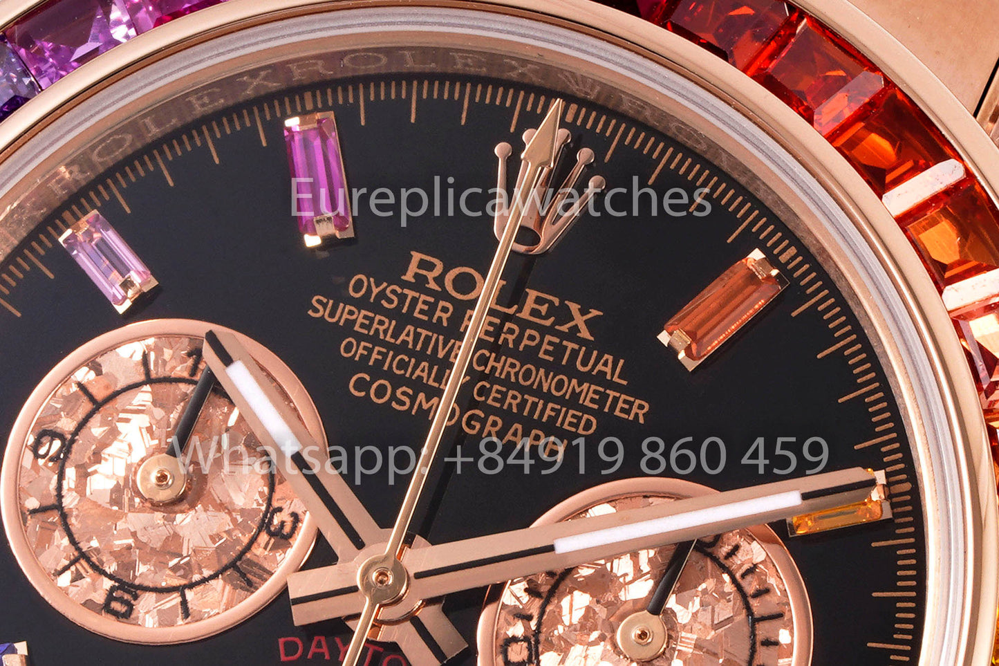 Rolex Daytona Rainbow Baguettes Rosa Oro quadrante nero 40mm 116595RBOW 1:1 Best Clone EF Fabbrica
