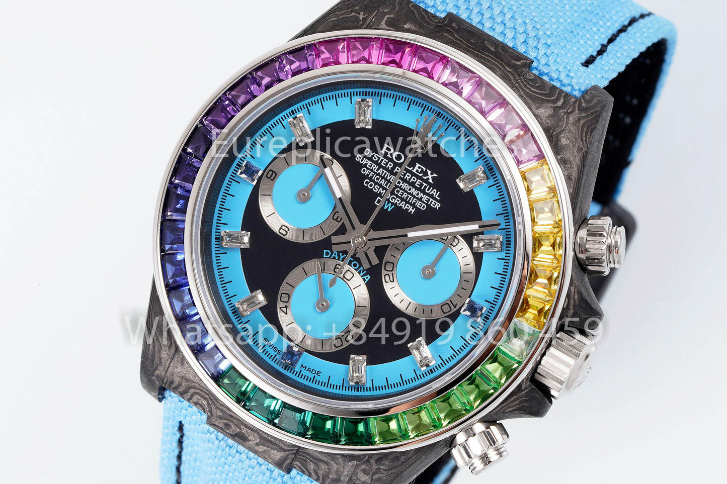 Rolex Daytona Carbonio Cassa Rainbow Blu 1:1 Melhor Clone Diw Velcro Cinturino Personalizado