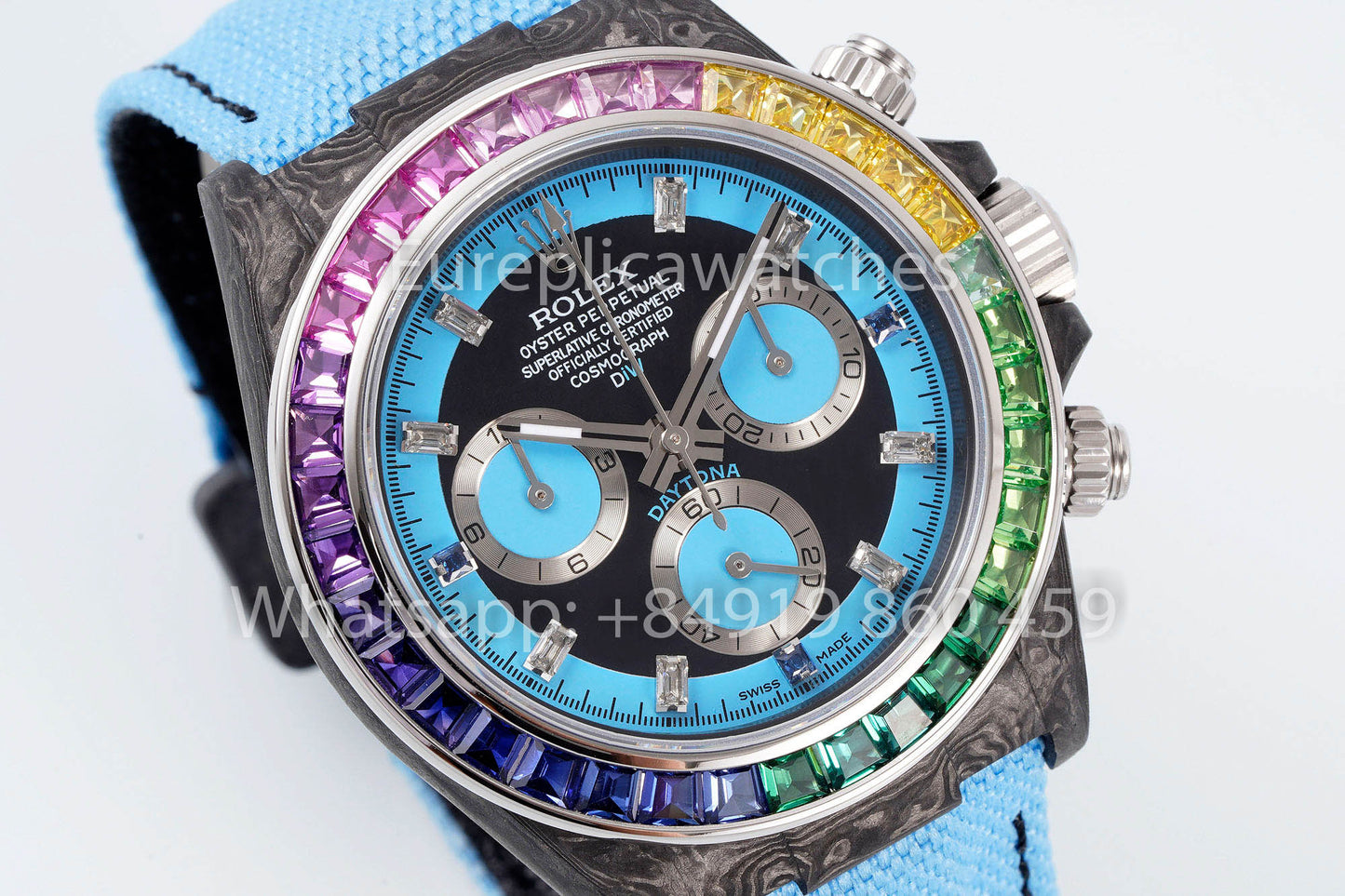Rolex Daytona Carbonio Cassa Rainbow Blu 1:1 Melhor Clone Diw Velcro Cinturino Personalizado