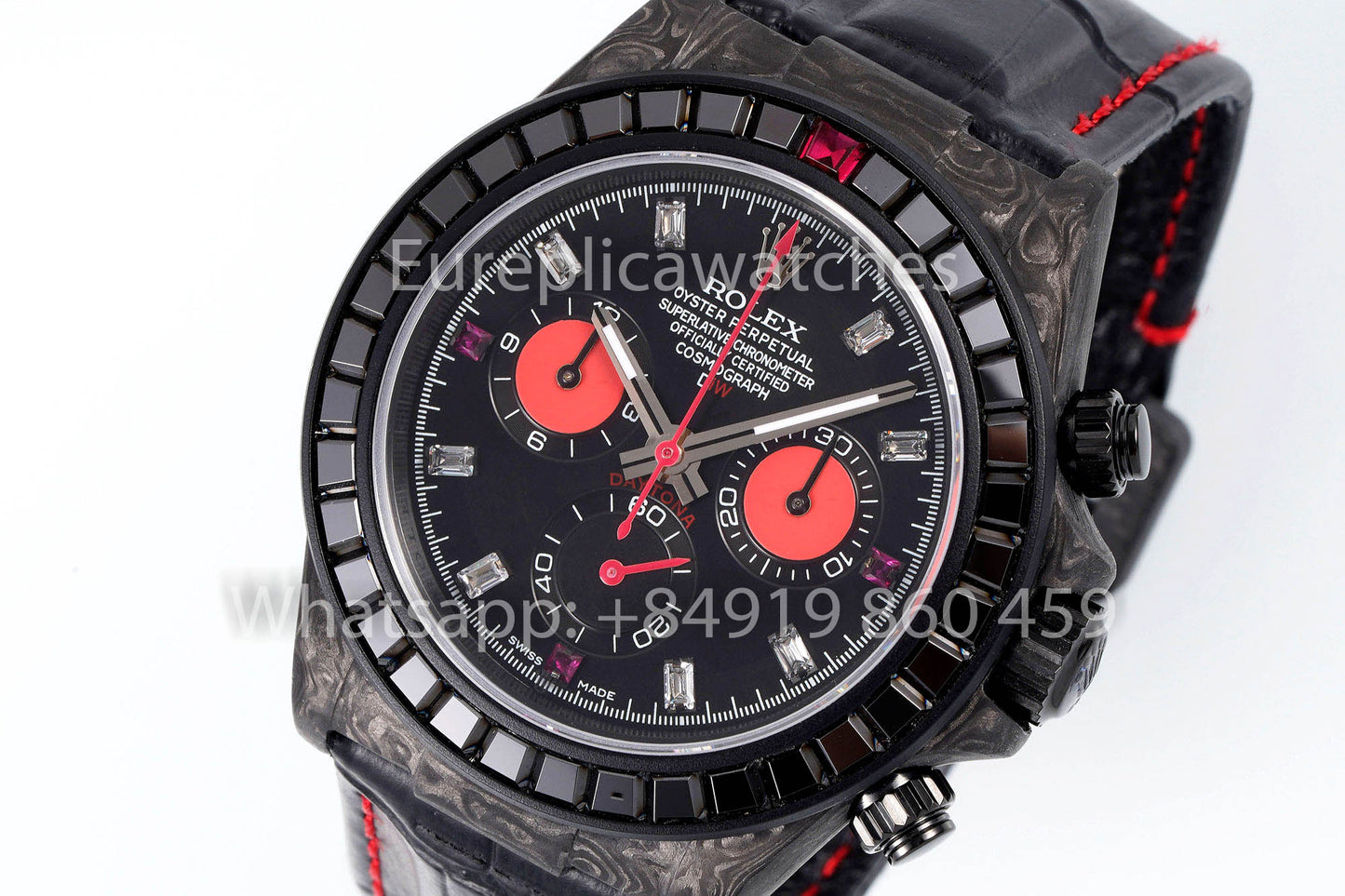 Rolex Daytona Carbonio Cassa Rainbow Nero 1:1 Melhor Clone Diw Custom Pelle cinturino