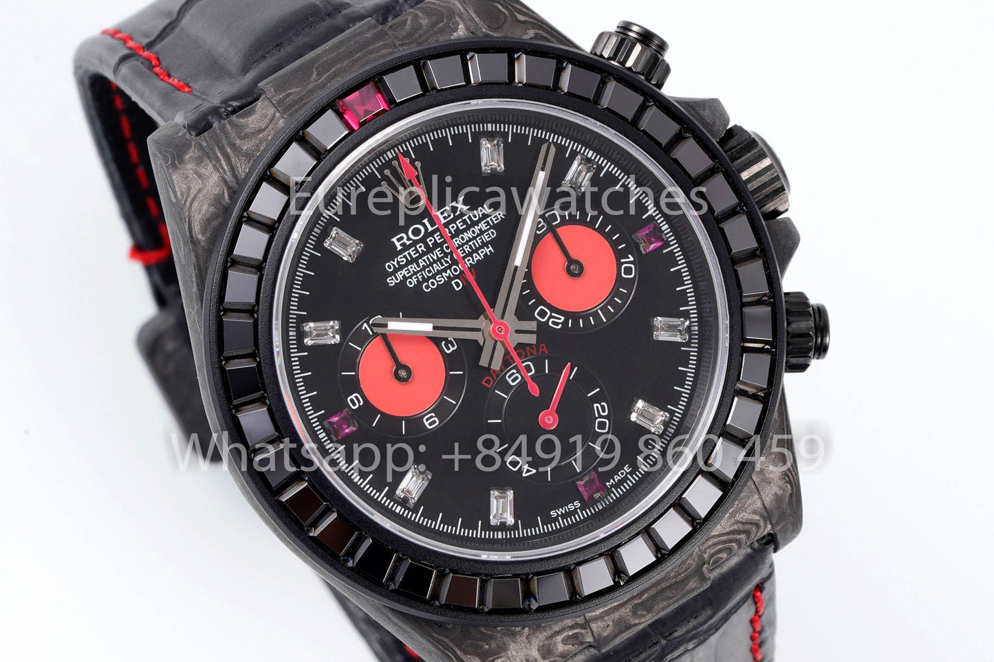 Rolex Daytona Carbonio Cassa Rainbow Nero 1:1 Melhor Clone Diw Custom Pelle cinturino