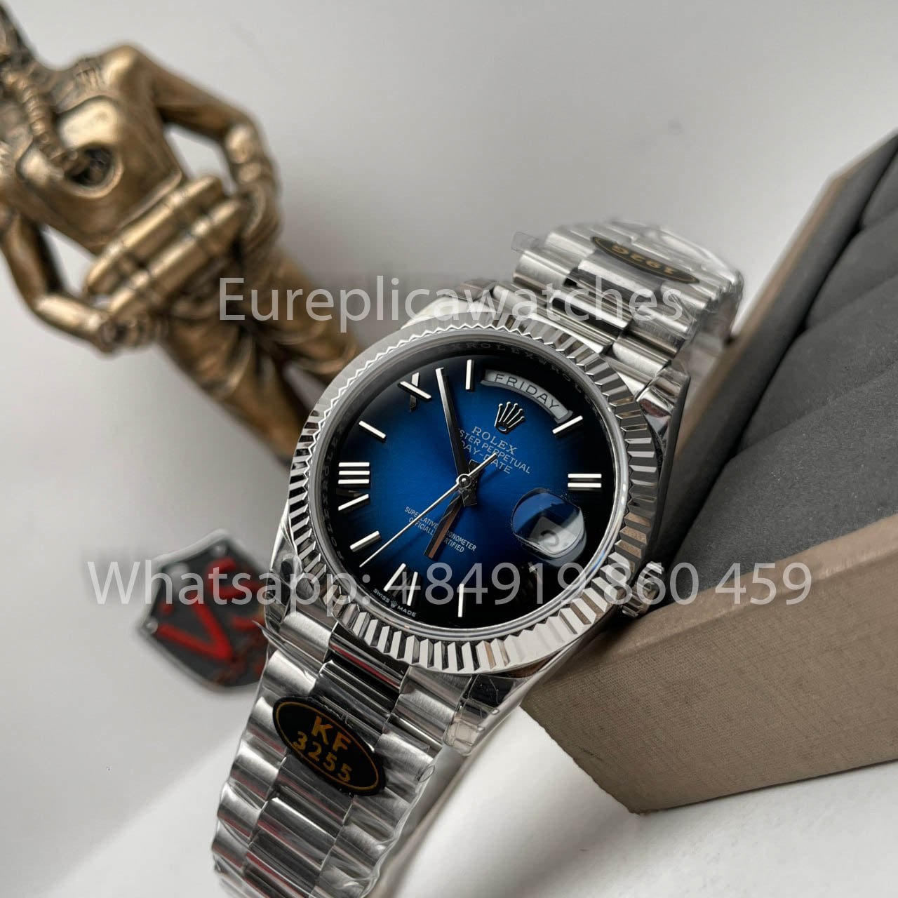 Rolex White Gold Day Date 40 228239-0076 Platina Aro Canelado 1:1 Best Clone KF Fabbrica 215 Gramas