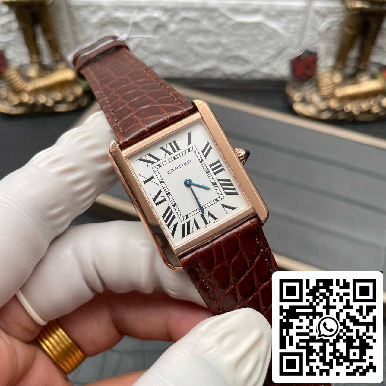 Cartier Tank W5200026 1:1 edizione migliore BV Fabbrica Yellow Oro Brown Pelle cinturino