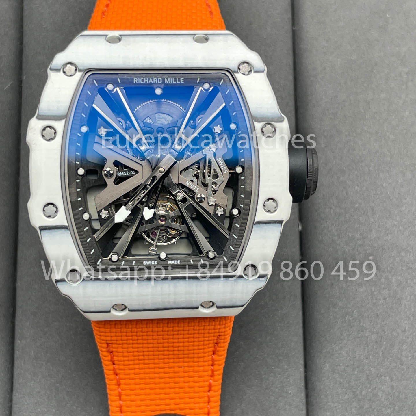 Richard Mille RM12-01 Tourbillon 1:1 Best Edition RM Fabbrica Carbon Fiber Case Orange cinturino