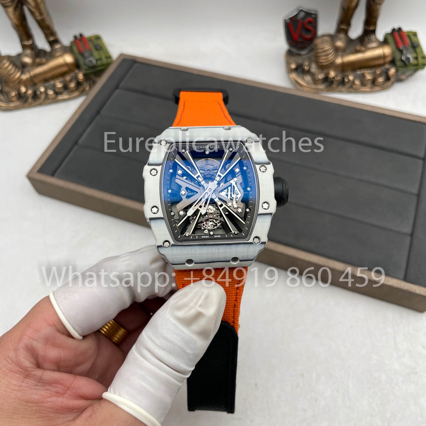 Richard Mille RM12-01 Tourbillon 1:1 Best Edition RM Fabbrica Carbon Fiber Case Orange cinturino
