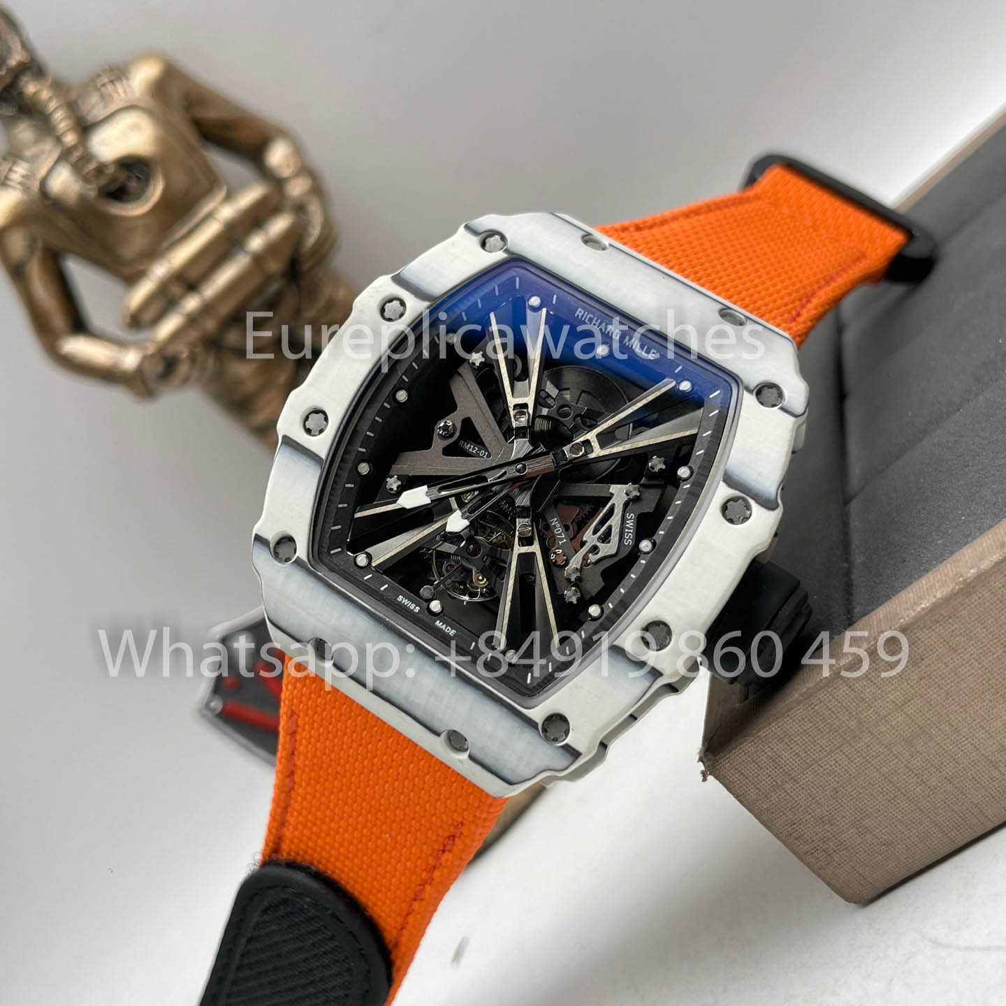 Richard Mille RM12-01 Tourbillon 1:1 Best Edition RM Fabbrica Carbon Fiber Case Orange cinturino