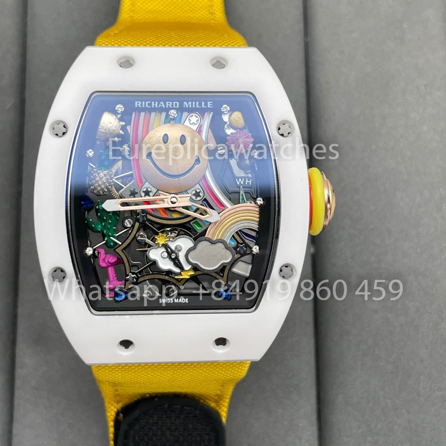 Richard Mille RM88 Smiley V2 Caixa de Cerâmica 1:1 Melhor Clone Amarelo Velcro Cinturino