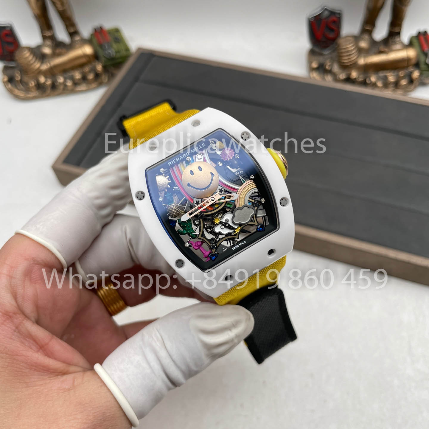 Richard Mille RM88 Smiley V2 Caixa de Cerâmica 1:1 Melhor Clone Amarelo Velcro Cinturino