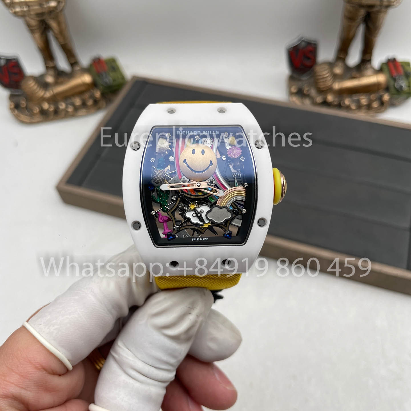 Richard Mille RM88 Smiley V2 Caixa de Cerâmica 1:1 Melhor Clone Amarelo Velcro Cinturino