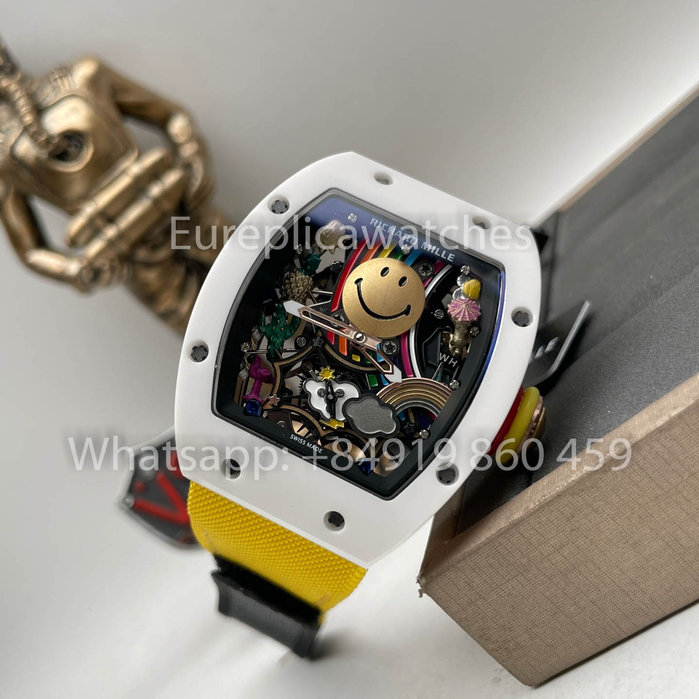 Richard Mille RM88 Smiley V2 Caixa de Cerâmica 1:1 Melhor Clone Amarelo Velcro Cinturino