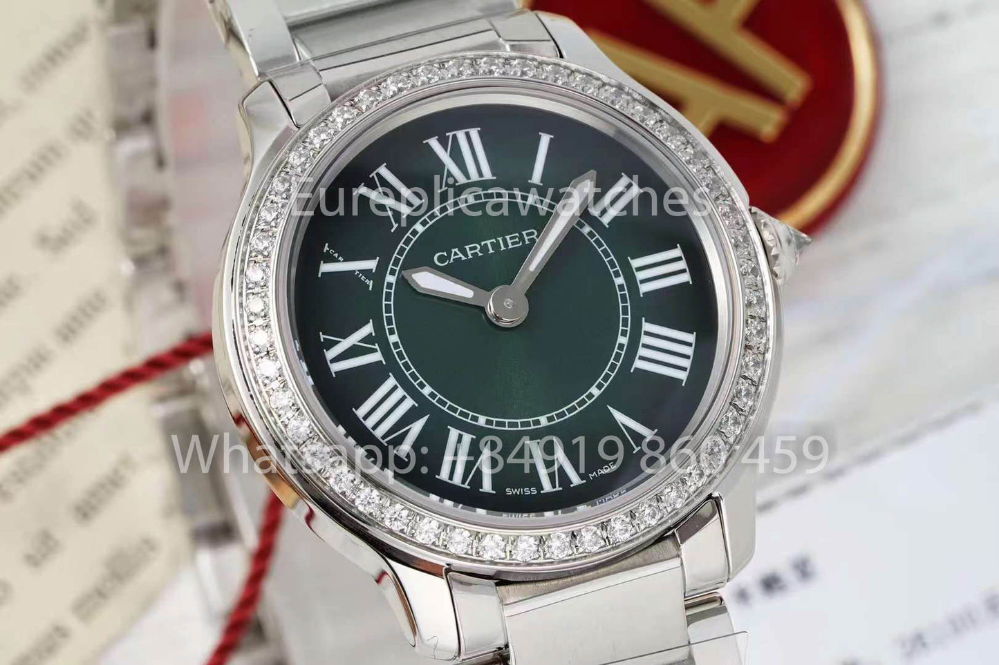 Cartier Ronde Must De Cartier 29mm custom diamonds 1:1 Best Clone AF Fabbrica quadrante verde