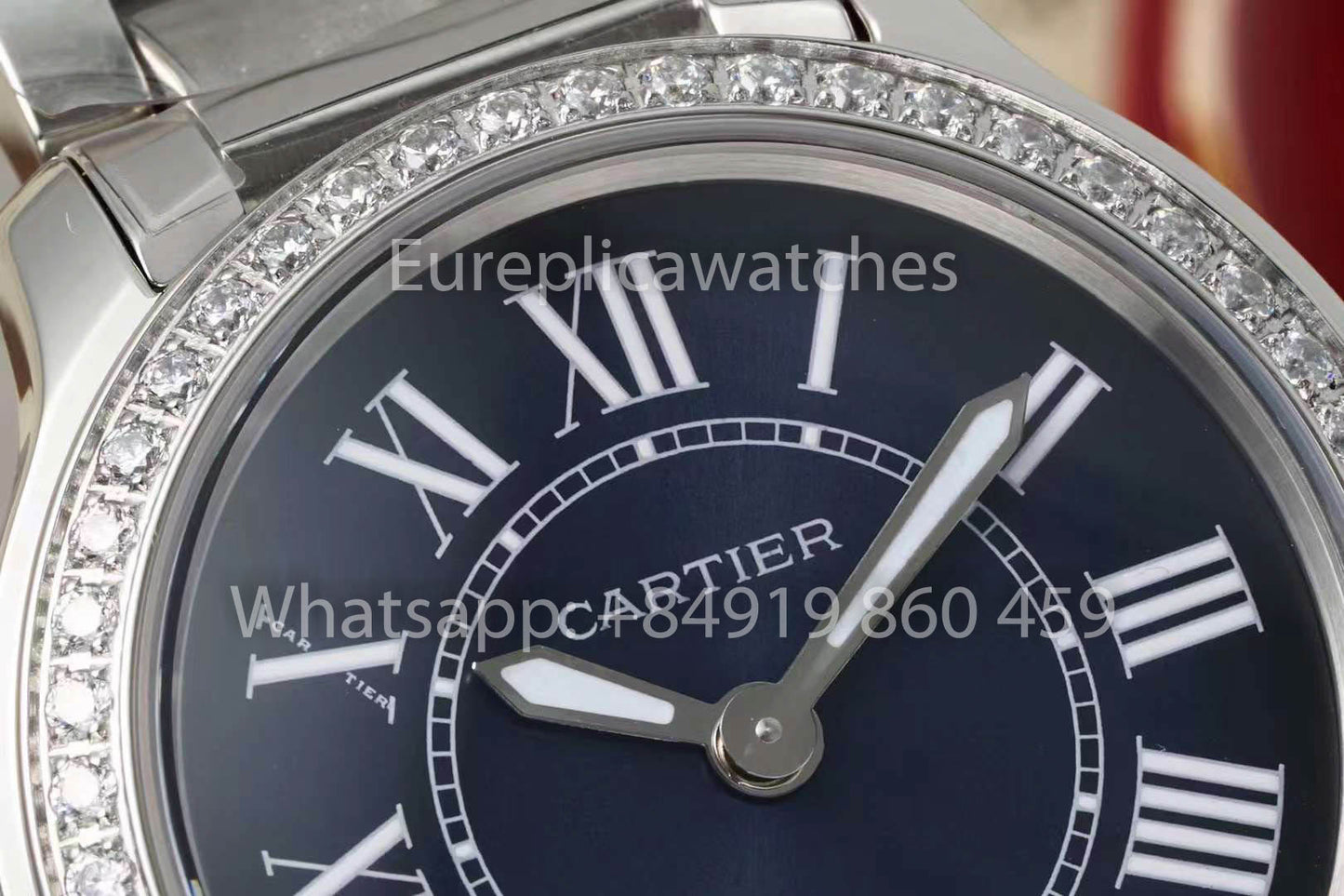 Cartier Ronde Must De Cartier 29mm custom diamonds 1:1 Best Clone AF Fabbrica quadrante blu