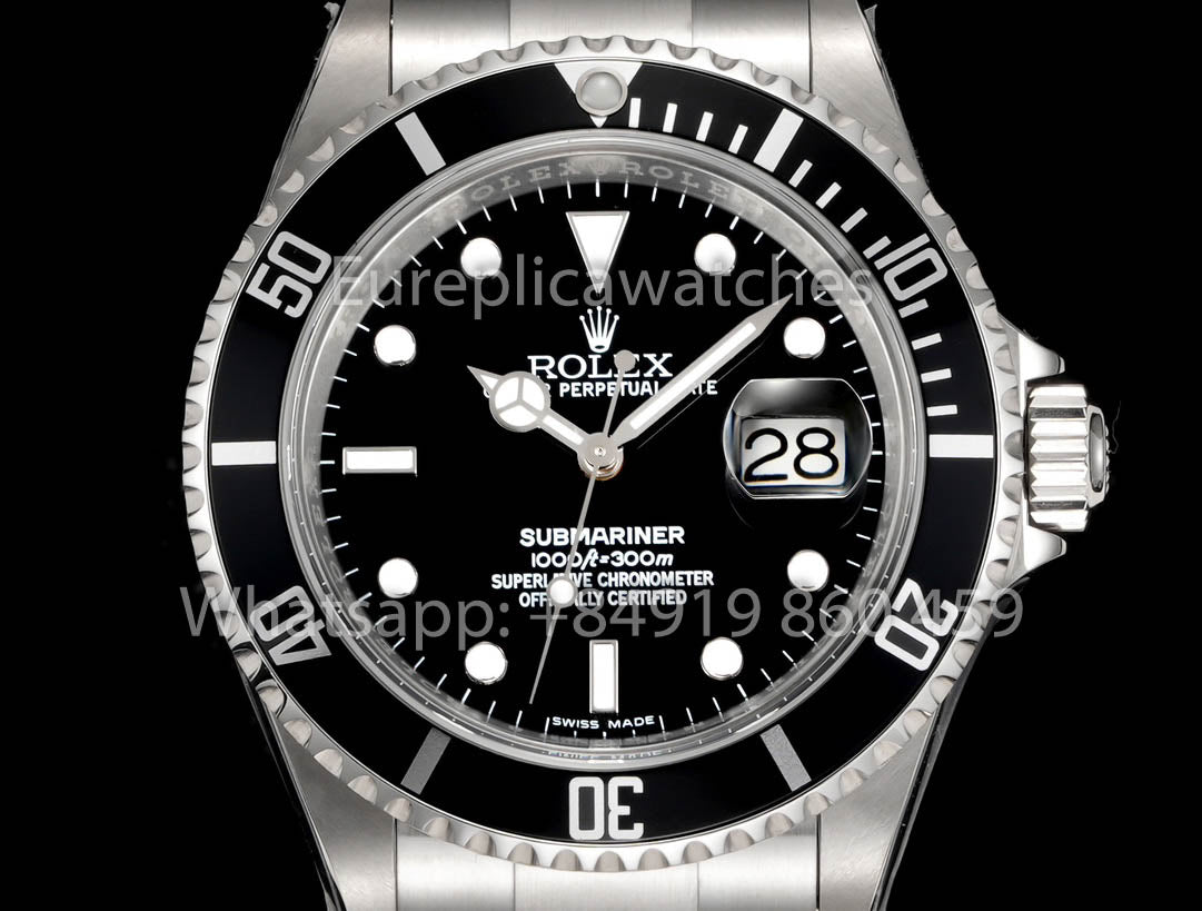 Rolex Submariner Serie 16610 TM Fabbrica 1:1 Mejor Clon Anillo Interior de Bisel Negro con Texto