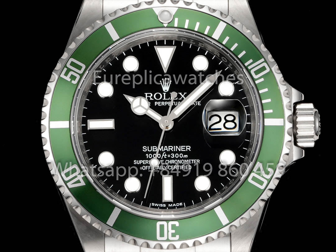 Rolex Submariner 16610 Series TM Fabrica 1:1 Melhor Clone Anel Interno com Moldura Verde e Texto