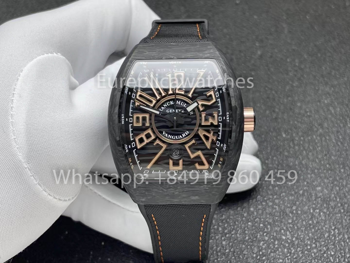 Franck Muller Vanguard V45 fibra de carbono 1:1 Melhor Clone Nero cinturino
