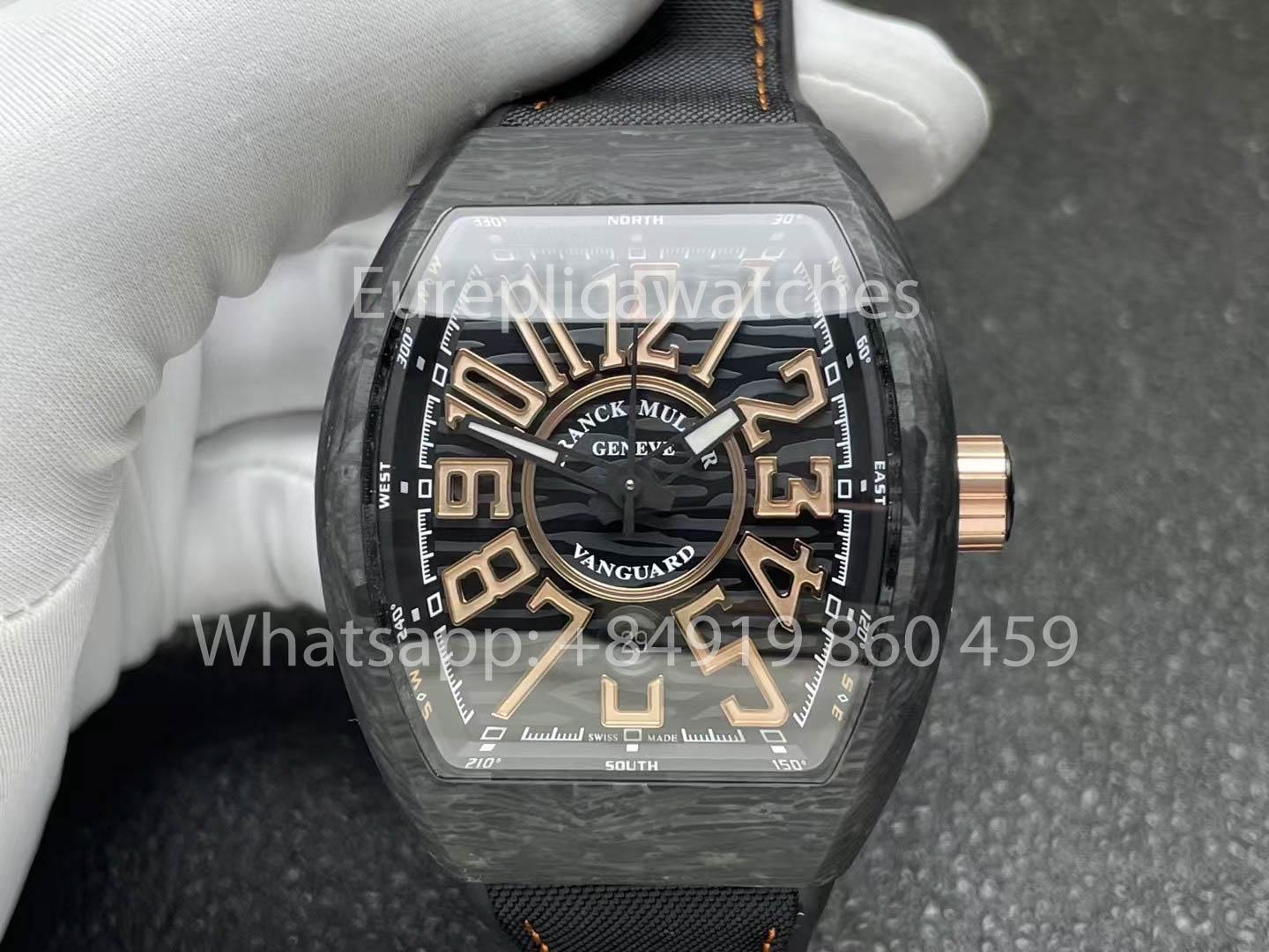 Franck Muller Vanguard V45 fibra de carbono 1:1 Melhor Clone Nero cinturino