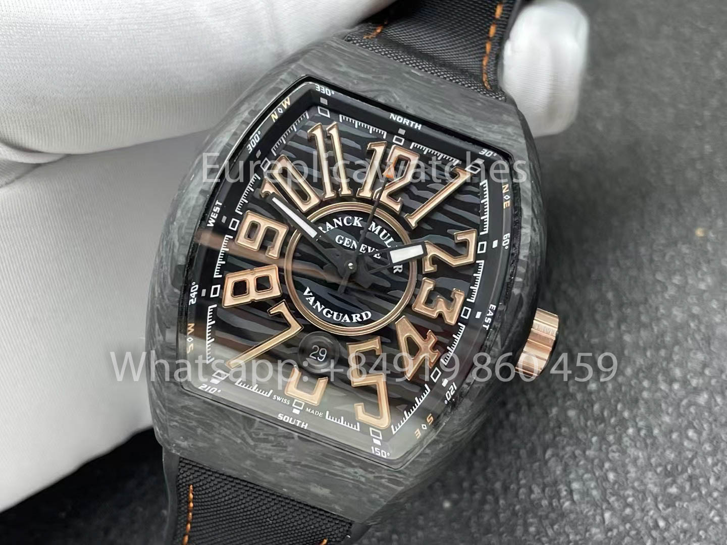 Franck Muller Vanguard V45 fibra de carbono 1:1 Melhor Clone Nero cinturino