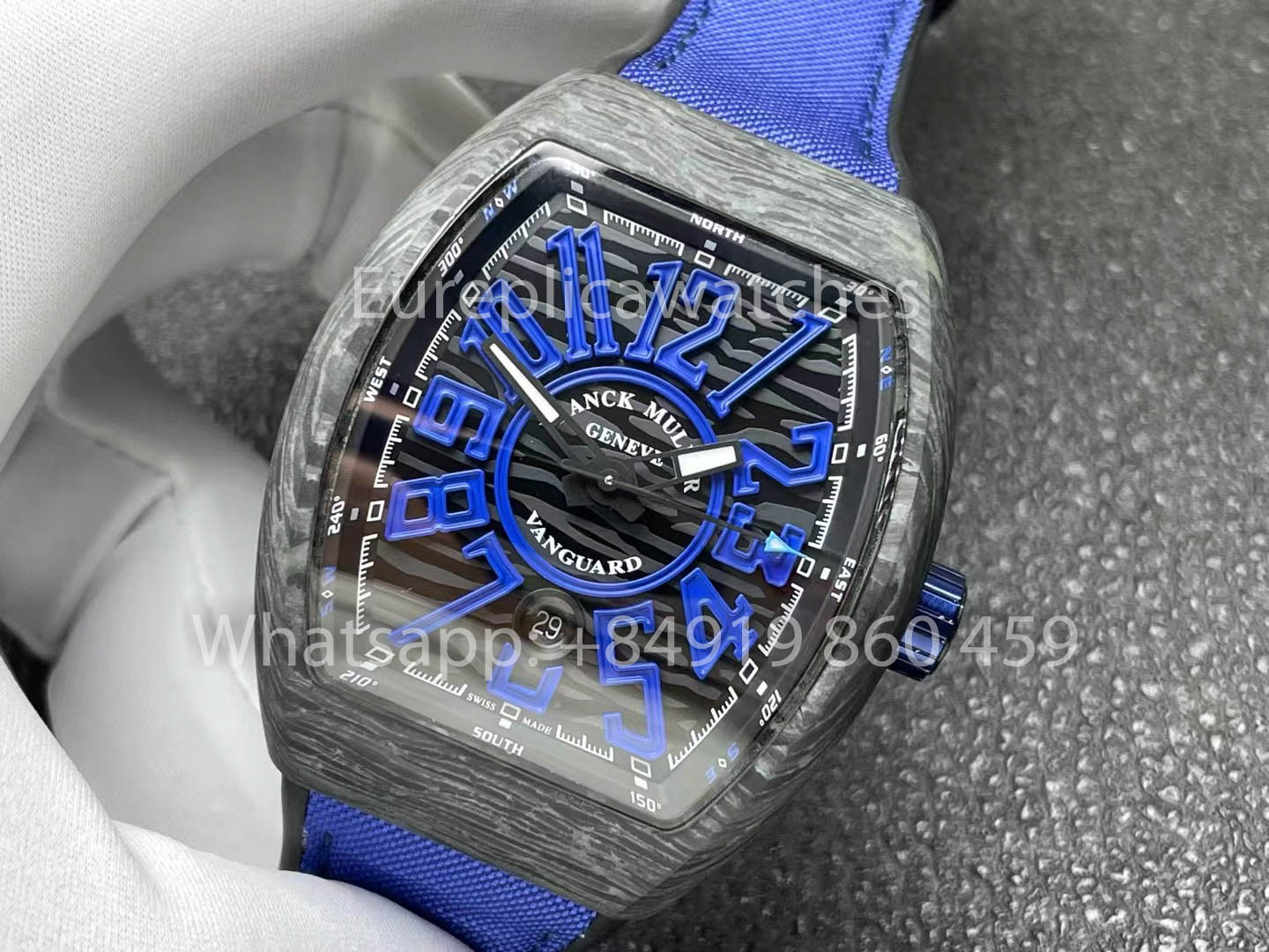 Franck Muller Vanguard V45 fibra de carbono 1:1 Best Clone Blu cinturino