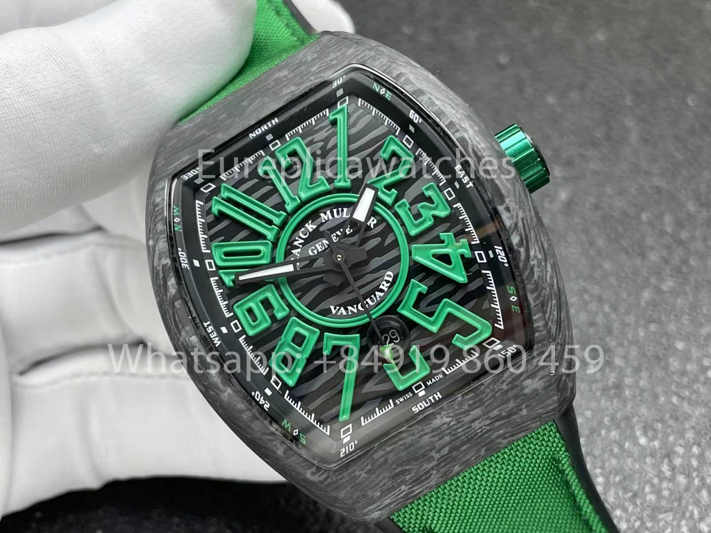 Franck Muller Vanguard V45 fibra de carbono 1:1 Best Clone Verde cinturino