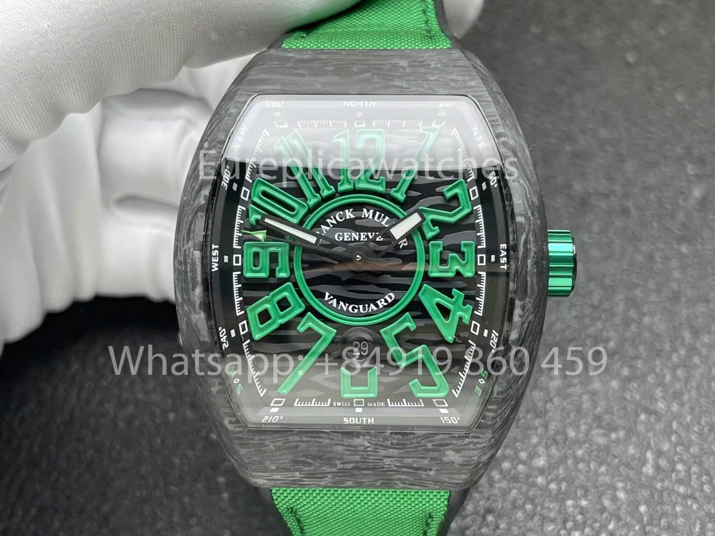 Franck Muller Vanguard V45 fibra de carbono 1:1 Best Clone Verde cinturino