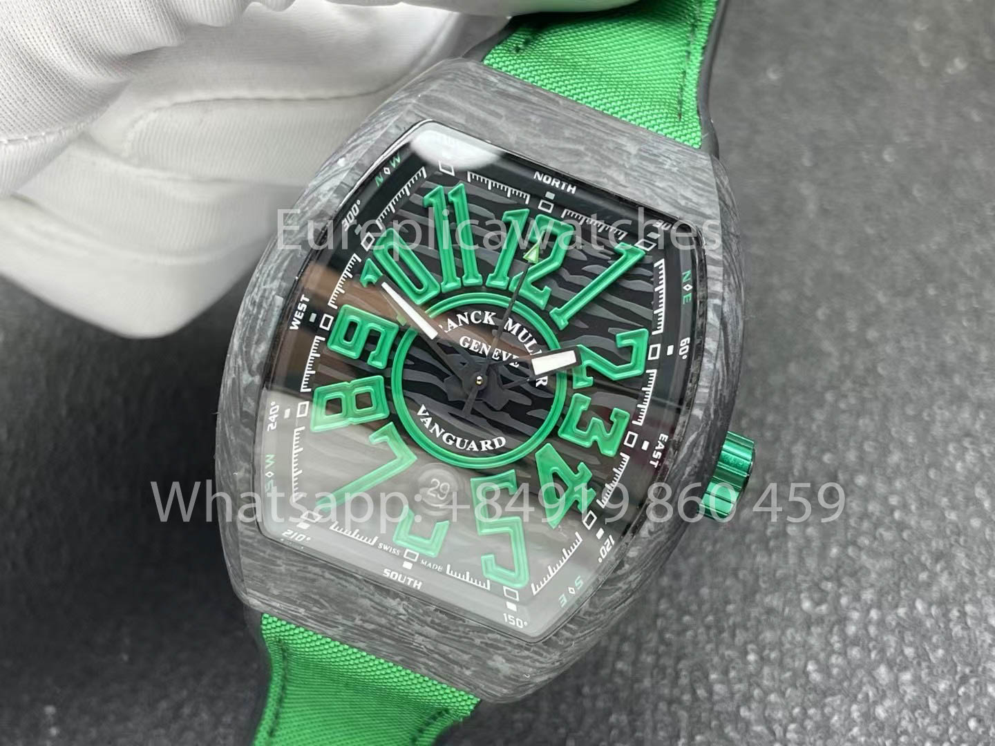 Franck Muller Vanguard V45 fibra de carbono 1:1 Best Clone Verde cinturino