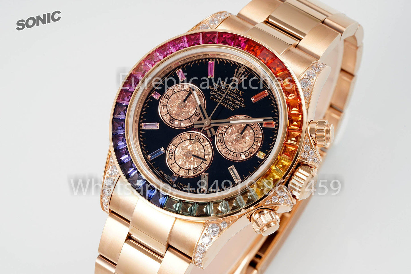 Rolex Daytona Rainbow Diamond Dial Rose Gold 40mm 1:1 Super Clone Sonic Fabbrica