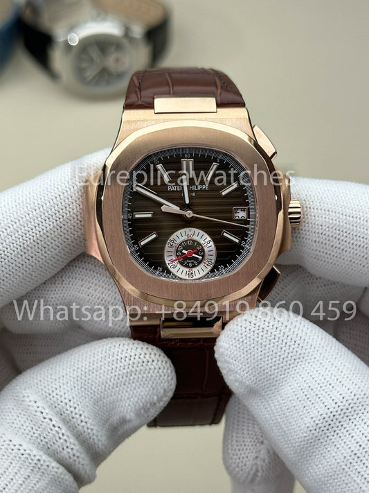 Patek Philippe Nautilus 5980R-001 versión mejorada 1:1 3K Fabbrica V3 Upgraded Pelle cinturino Brown quadrante